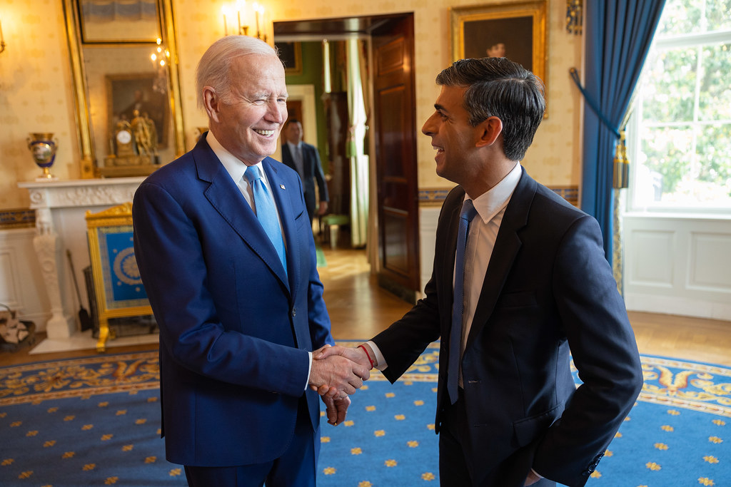 Joe Biden and Rishi Sunak shake hands in the White house